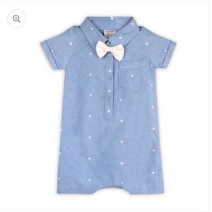 NWT Isla Bowtie Chambray Baby Romper (Organic Cotton) Size 12-18 Months